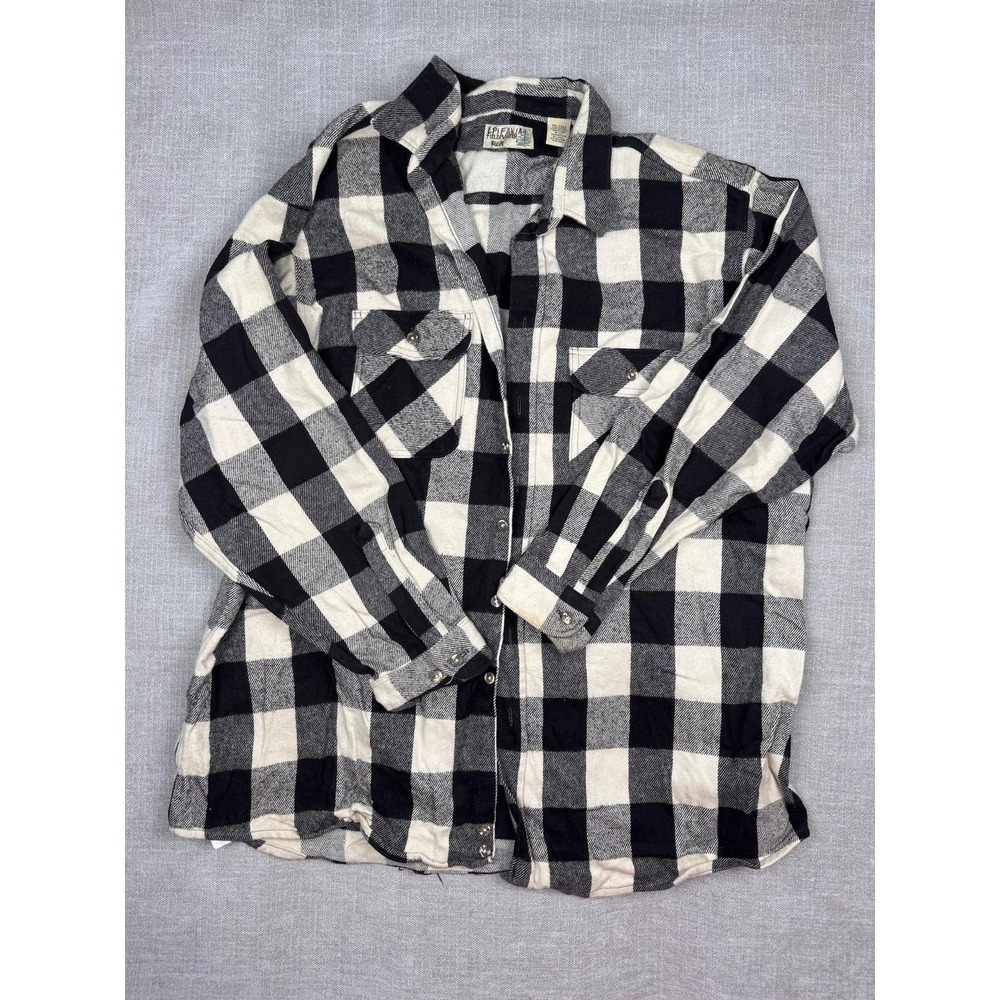 Fieldmaster Shirt Mens 2XLT Black White Plaid Flannel Button Up Long Sleeve